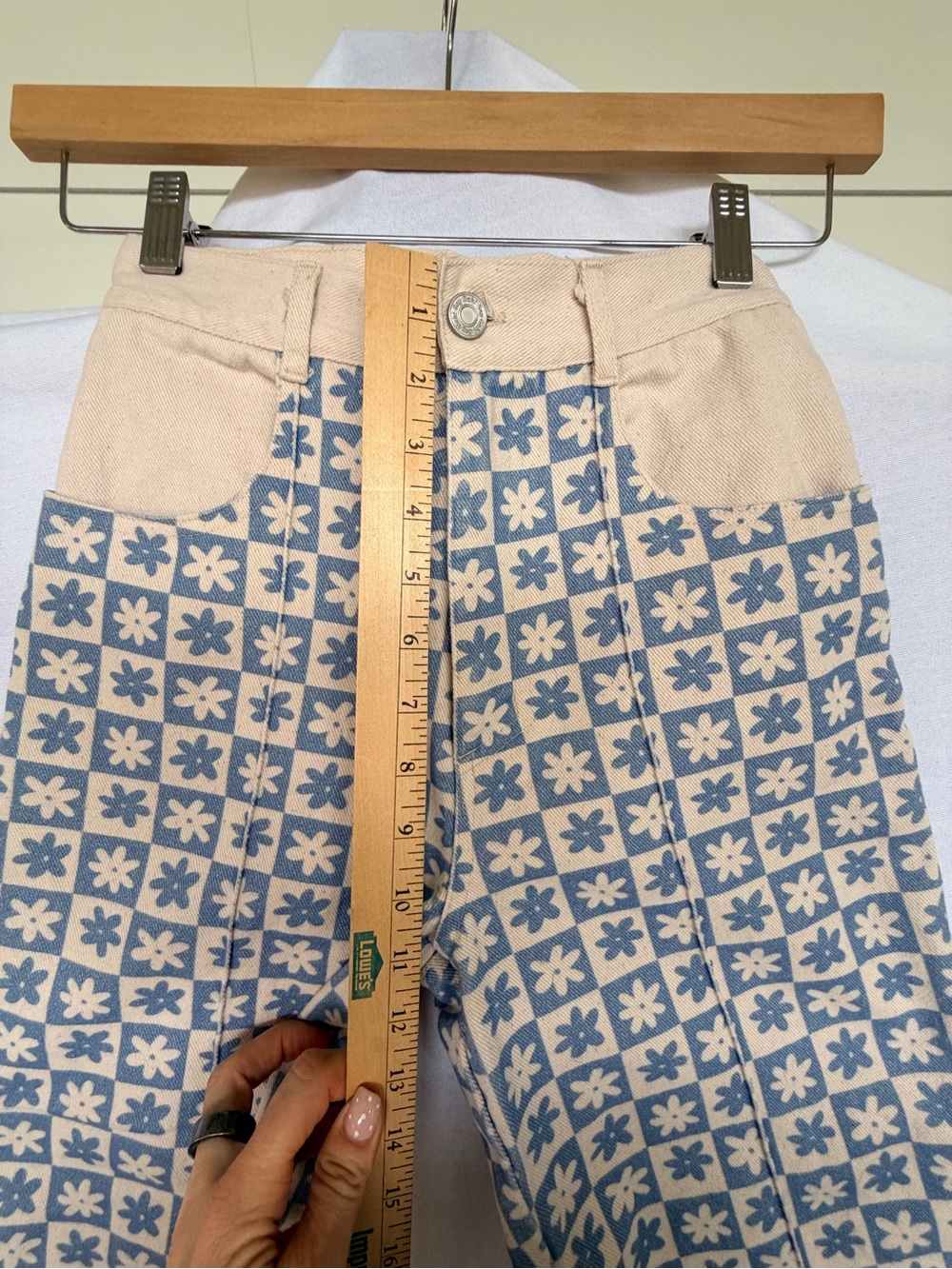 Lisa says Gah Blue Floral Checkerboard Jeans Sz25 wide leg High rise Daisy Denim - Picture 7 of 10